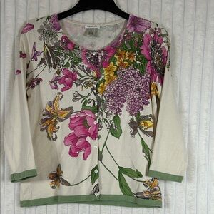 Harold's silk blend botanical floral print button-down cardigan M